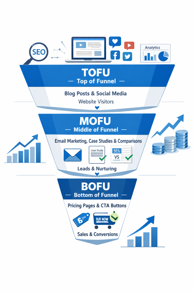 Learn proven TOFU, MOFU, and BOFU content strategies that drive traffic, generate leads, boost SEO rankings, and turn readers into loyal customers.