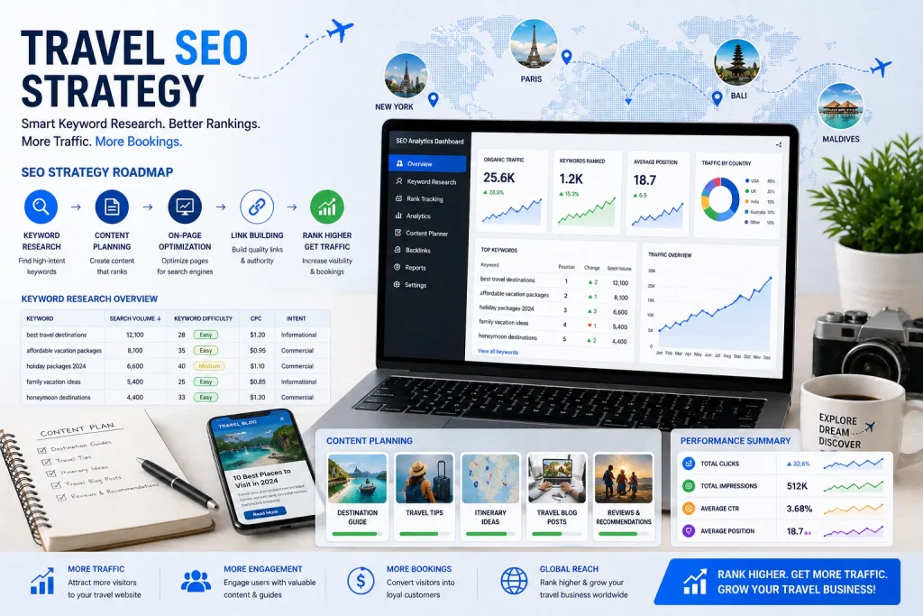 How Travel Websites Rank on Google: SEO Strategy for Traffic & Bookings