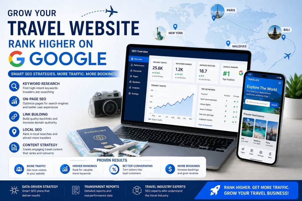 How Travel Websites Rank on Google: SEO Strategy for Traffic & Bookings