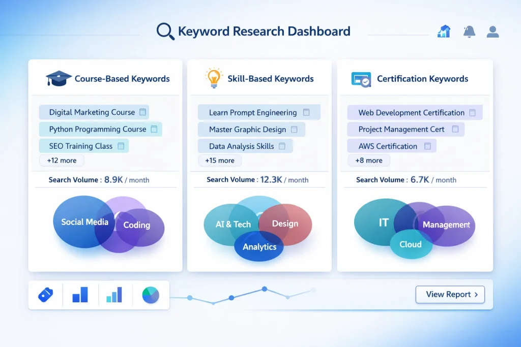 research dashboard for edtech site ranking
